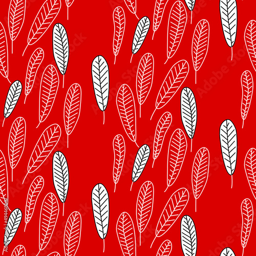 Vector seamless half-drop pattern, with leaves
