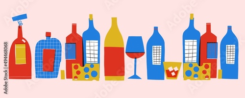 Tableau sur toile Wine bottles abstract flat modern illustration