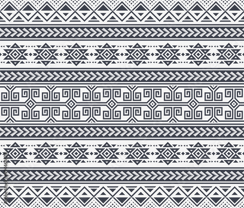 Tribal Seamless Pattern. Monochrome Ethnic Geometric Vector Background. Aztec or Inca Style