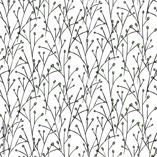 Vector seamless half-drop pattern, with leaves