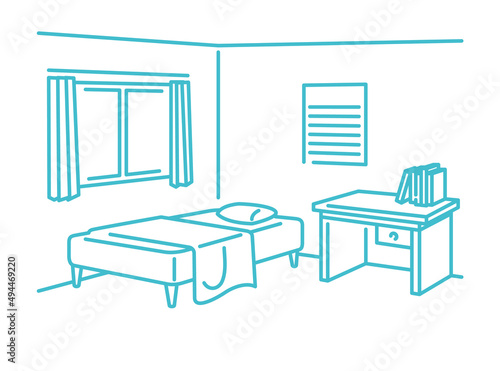 ベッドと机があるこども部屋の風景