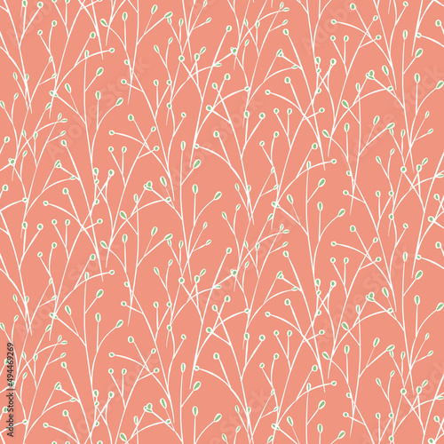 Vector seamless half-drop pattern, with leaves