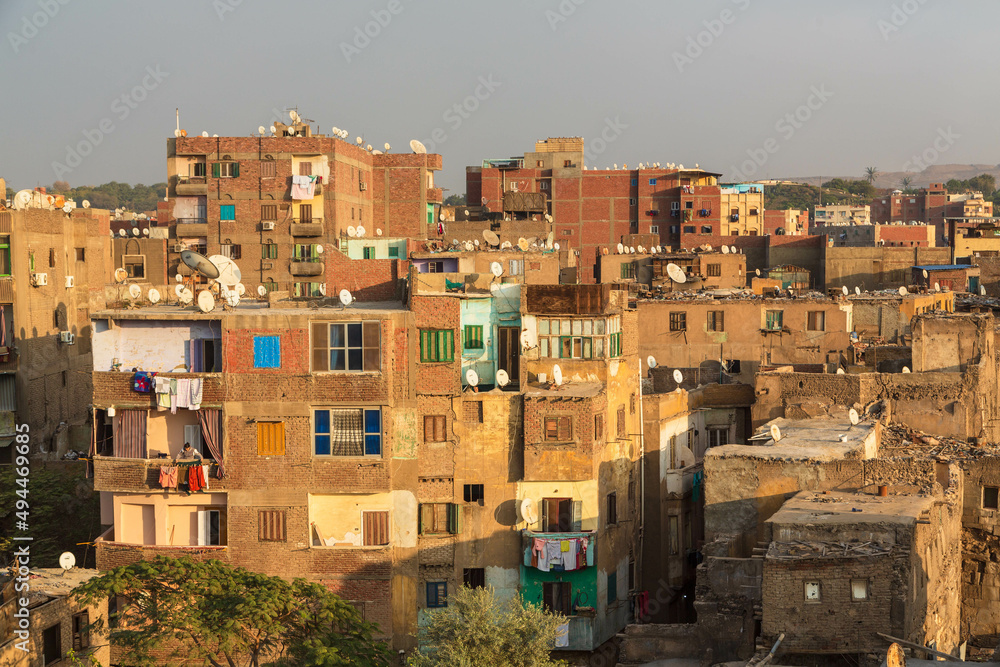 Cairo, Egypt - January 2022: City view from Bob Zuweila at sunset