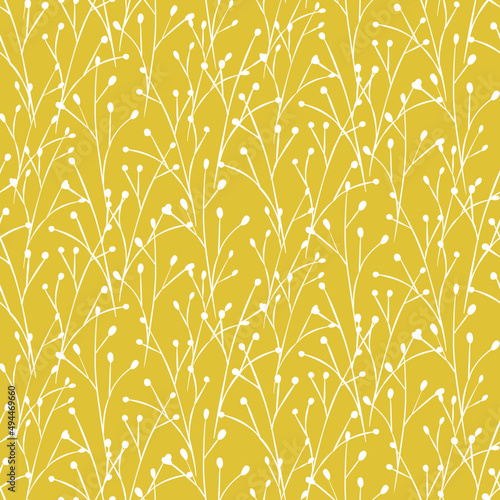 Vector seamless half-drop pattern, with leaves