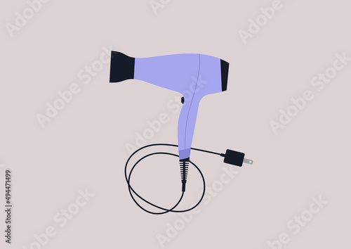 An isolated hair dryer with a cord, barbershop appliance