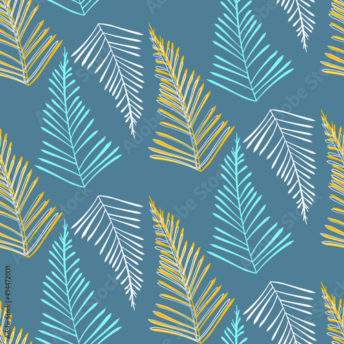 Vector seamless half-drop pattern, with leaves