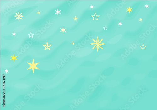星空と天の河・手描きテクスチャの背景イラストブルーグリーン系