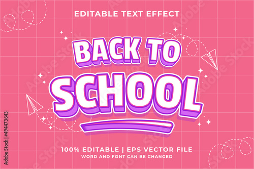 Editable text effect Back To School Cartoon template style premium vector
