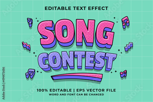 Editable text effect Song Contest Traditional Cartoon template style premium vector