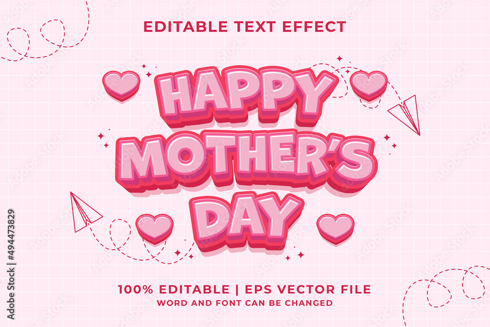 Editable text effect Happy Mother's Day Cartoon template style premium vector
