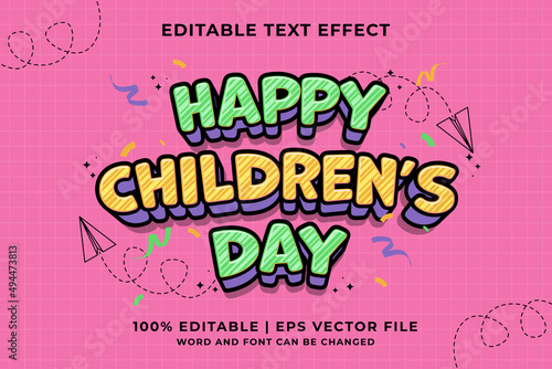 Editable text effect Happy Children s Day Traditional Cartoon template style premium vector
