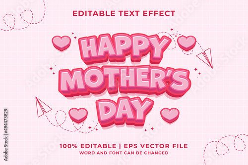 Editable text effect Happy Mother's Day Cartoon template style premium vector