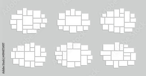Photo collage template. Mood board. Moodboard background. Mosaic pictures frame. Set scrapbook layouts. Album brandboard. Retro gallery banners. Empty portfolio images. Vector illustration