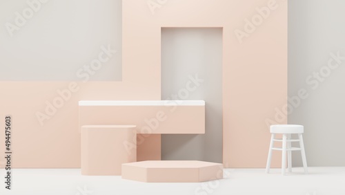 3d render abstract display podium platform for  product presentation and advertising. Minimal scene backdrop with clean design. Vacant pedestal for mock up. Empty stage with pastel color for cosmetic.