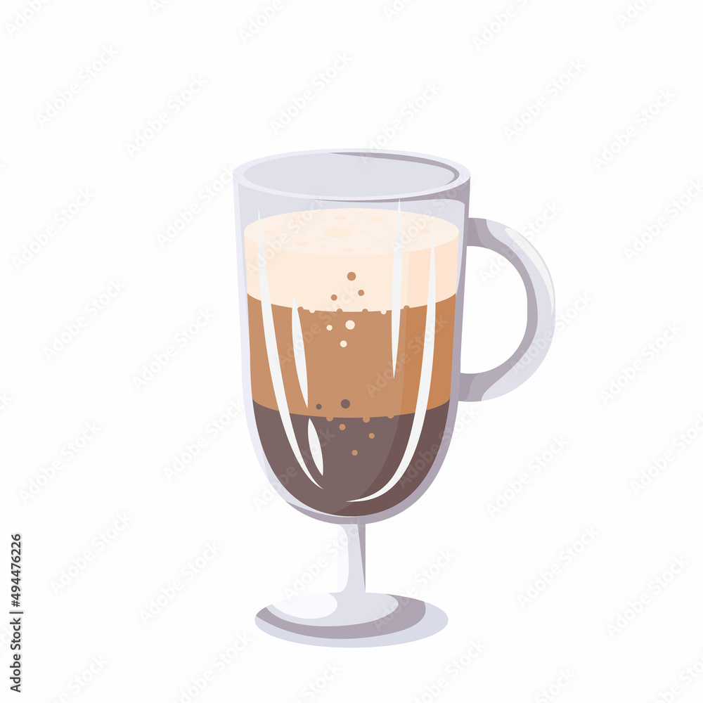 Glass Cup of Hot Latte. Vector Illustration isolated on white background. Decorative Design for Cafeteria, Posters, Banners, Cards. Glass Cup of Hot Latte. Vector Illustration isolated on white background. Decorative Design for Cafeteria, Posters, Banners, Cards.