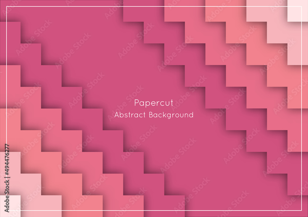 Fototapeta premium Abstract paper-cut background in zigzag style, left and right side, pink color tone