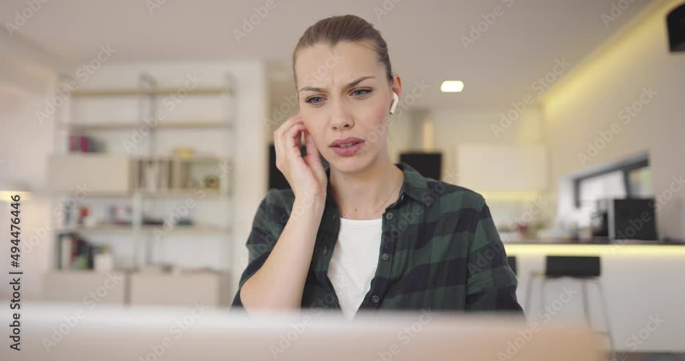 Friendly smiling millennial businesswoman waving hand making hello gesture, starting online meeting web camera video call conversation with colleagues Friendly smiling millennial businesswoman waving hand making hello gesture, starting online meeting web camera video call conversation with colleagues