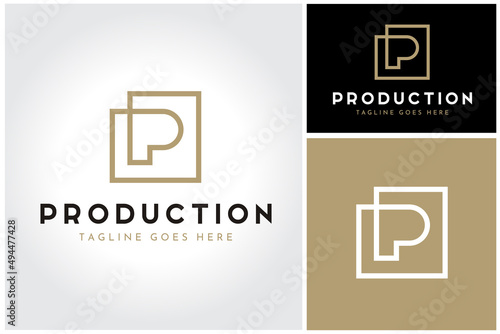 Simple Rectangle Frame Line with Initial Letter P elegant luxury logo design