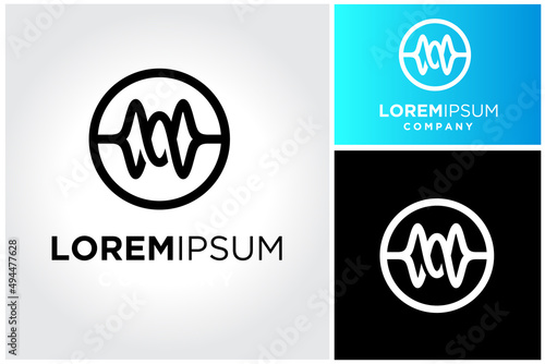 Spiral waveform sound wave or spin knot rotation like DNA symbol logo design