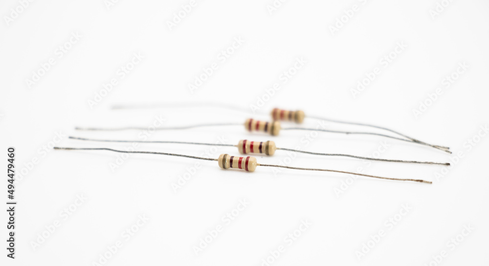four Resistor close-up isolate on white background four Resistor close-up isolate on white background