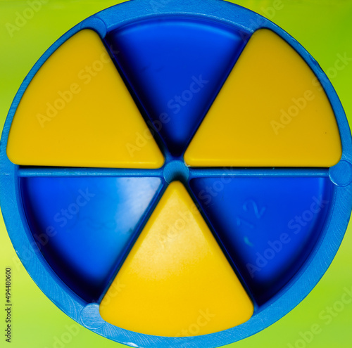 Canvas Print Closeup shot of texture background of Trivial Pursuit blue and yellow colors on