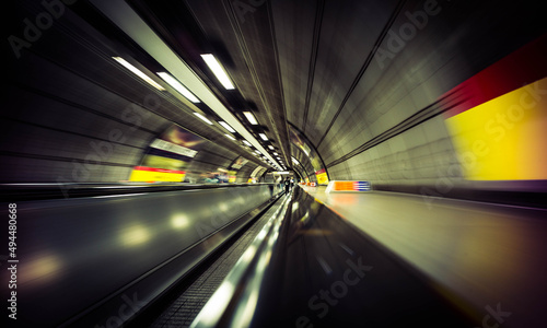 Long exposure lights of a metro tunnel