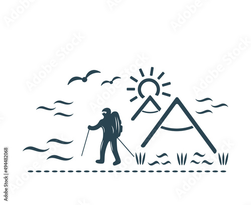 Vector illustration, logo, tourism and recreation icon. Camping.