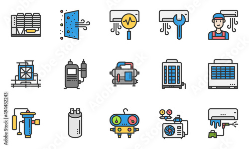HVAC systems icons vector , air conditioning, indoor air quality,