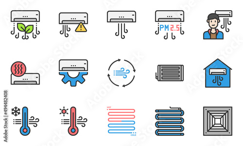HVAC systems icons vector , air conditioning, indoor air quality,