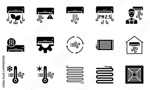 HVAC systems icons vector , air conditioning, indoor air quality,