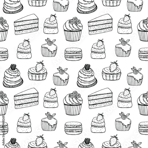 Seamless pattern cakes vector illustration, hand drawing sketch