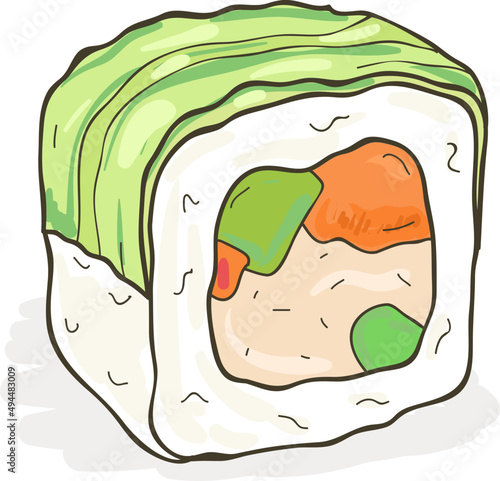 Yummy Sushi or Roll Hand Drawn Illustration