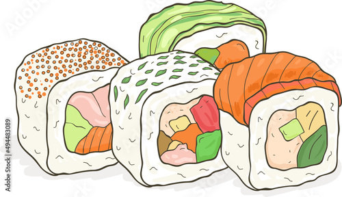 Sushi Rolls Hand Drawn Illustration