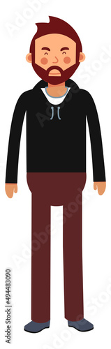 Man standing. Middle age guy with beard. Flat character