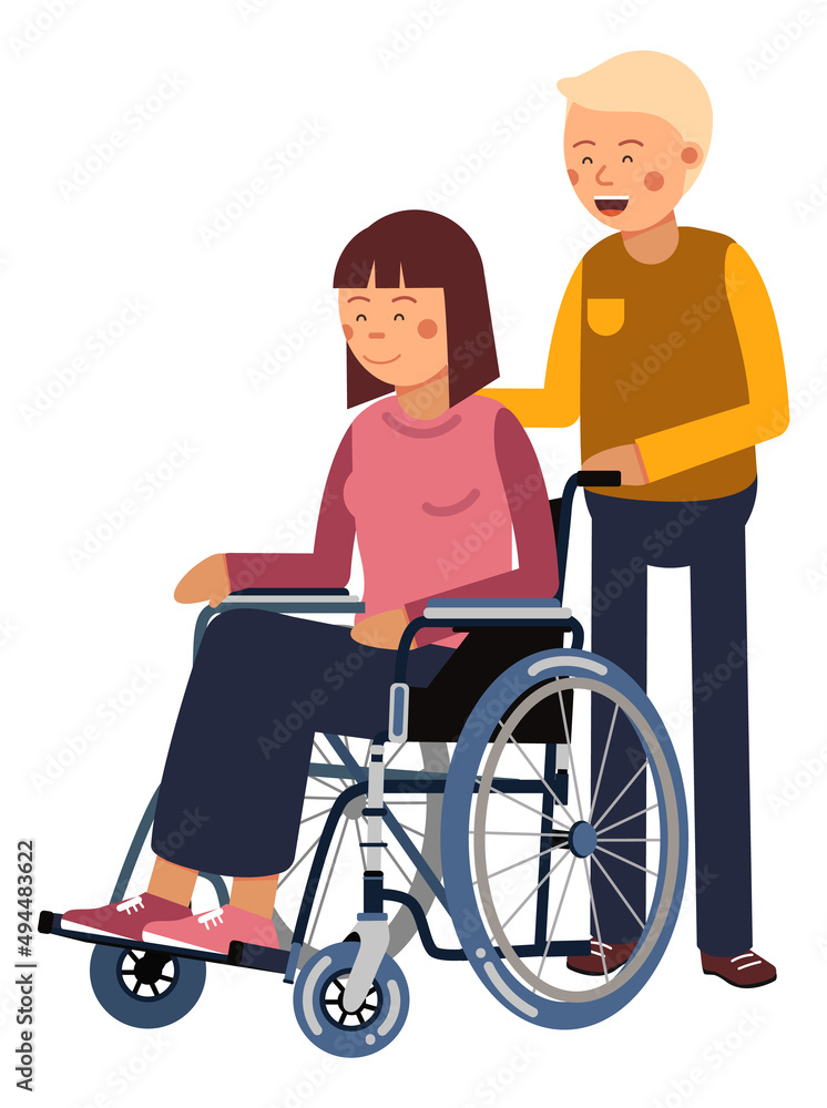 Man pushing wheelchair with sick woman. Health care Man pushing wheelchair with sick woman. Health care