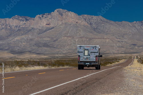 Campers on the road to the Gaudalupe Mountains National Park in northeast Texas near the New Mexico state line.