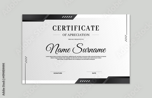 Black and white certificate border template. For appreciation, business and education needs
