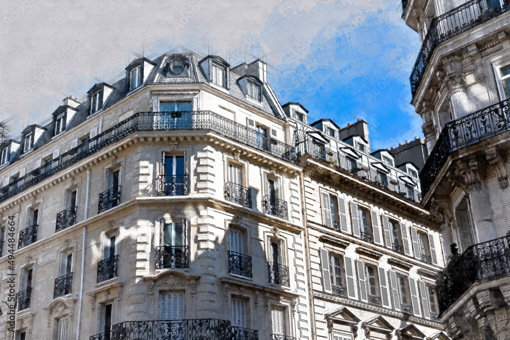 Obraz premium aquarelle de rue parisienne, paris, france