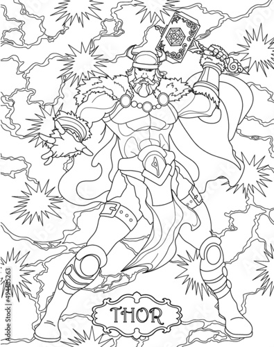Angrboda. Coloring book for adults. Scandinavian mythology. Black and white illustration.