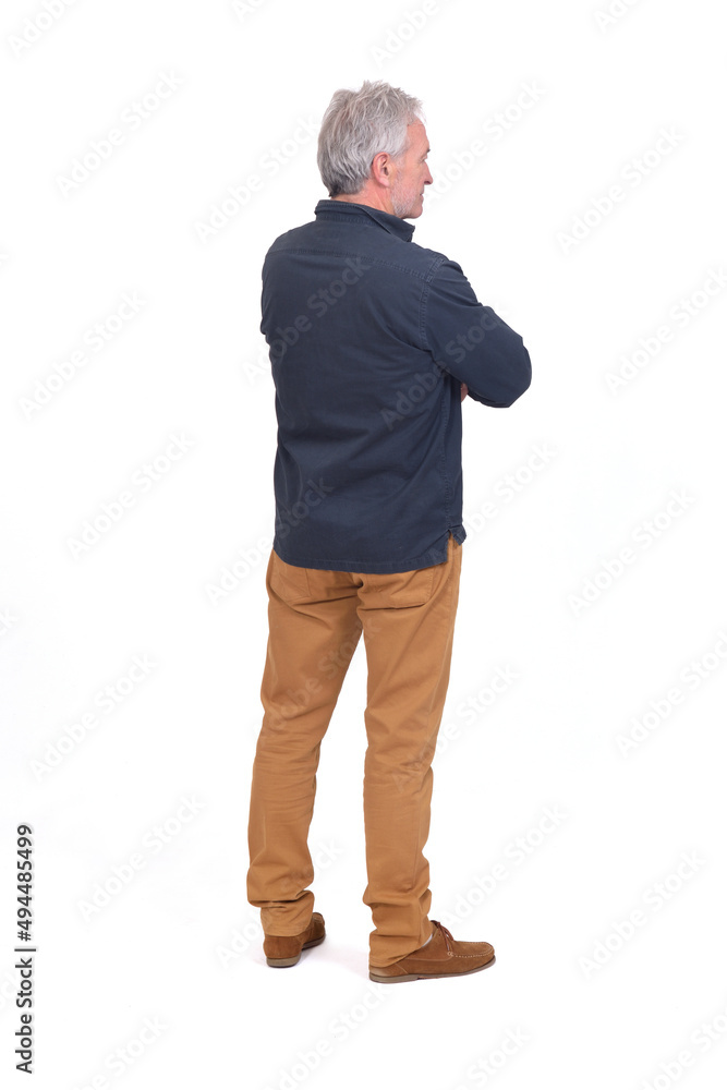 side and back view of a man arms crossed on white. background side and back view of a man arms crossed on white. background