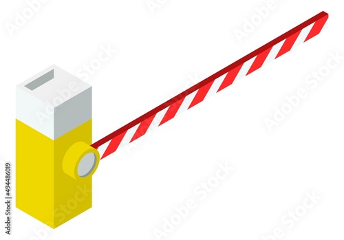 Isometric road barrier. Car entry control gate
