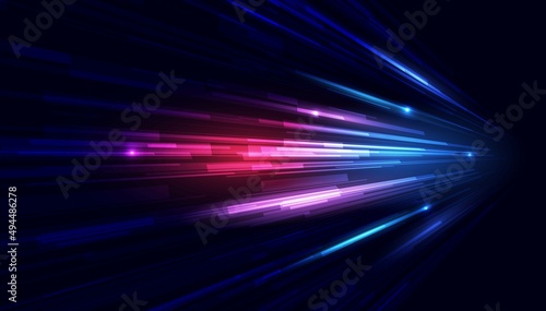 Modern abstract high-speed light effect. Technology futuristic dynamic motion on blue background. Movement pattern for banner or poster design background concept.