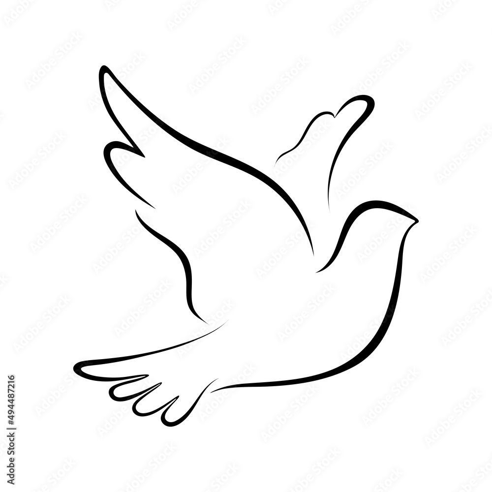 Black Dove of Peace icon on white background. Symbol of peace. Dove of peace silhouette. Black Dove of Peace icon on white background. Symbol of peace. Dove of peace silhouette.