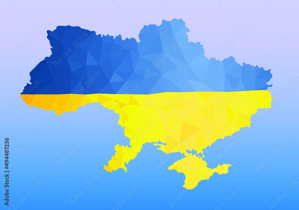 Obraz premium Low Poly map of Ukraine. Abstract geometric rumpled triangular low poly style