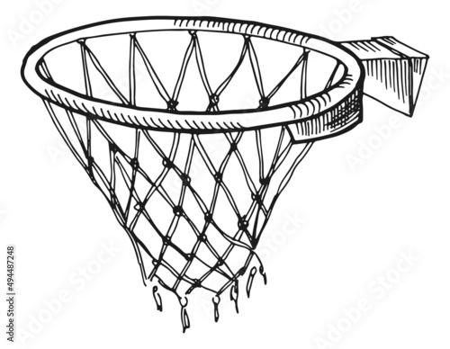Basketball net sketch. Game hoop symbol. Sport sign