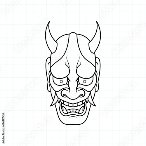 Hand drawn Japanese Oni demon mask coloring page, Vector illustration eps.10