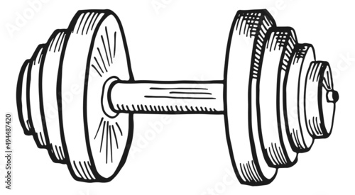Barbell sketch. Hand drawn gym sign. Power lifting symbol