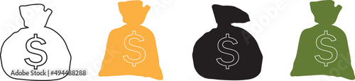 Illustration of four different money bags with some dollar signs on a white background.