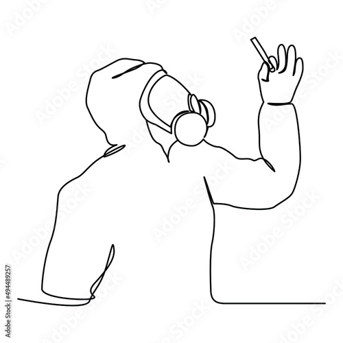 one line continuous drawing scientist testing virus chemical hazard