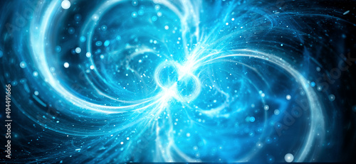 Blue glowing spinning neutron star in space